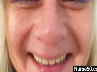 Nasty nurse mom id like to fuck Nada bonks herself together with big rubber toy